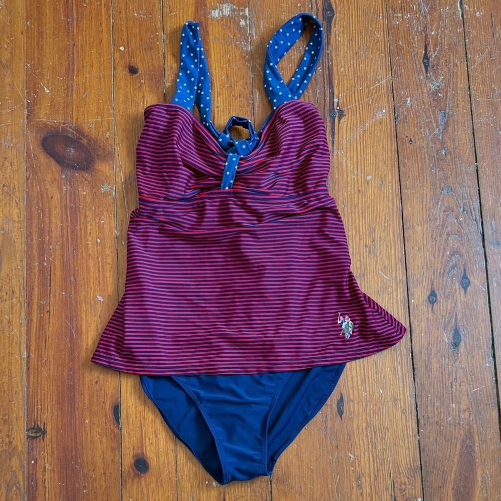 US Polo Association Striped Red and Blue Swimsuit Size XL